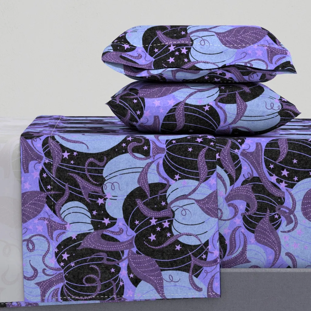 Black and Pastel Purple Pumpkin Patch Twin Sheet Set - Periwinkle product