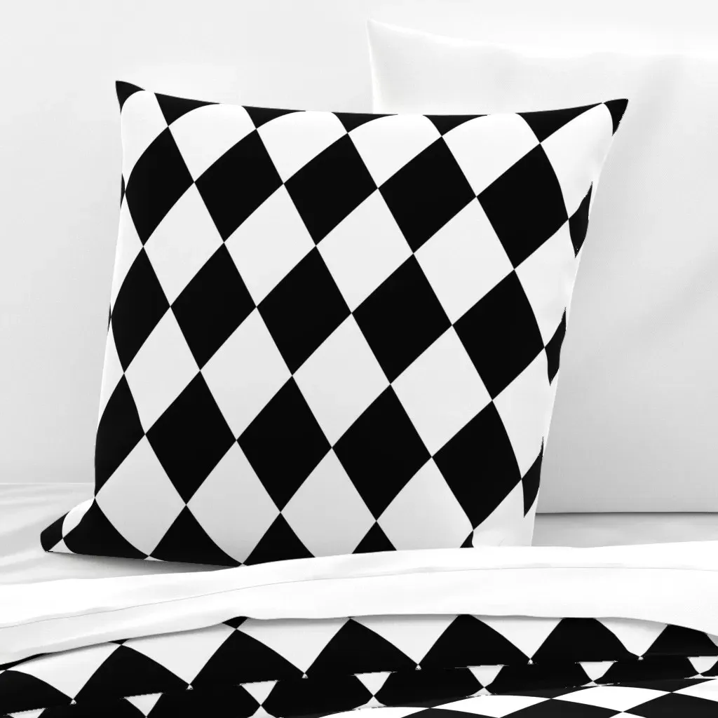 Black and White Diamond Harlequin Euro Pillow Sham - Black product
