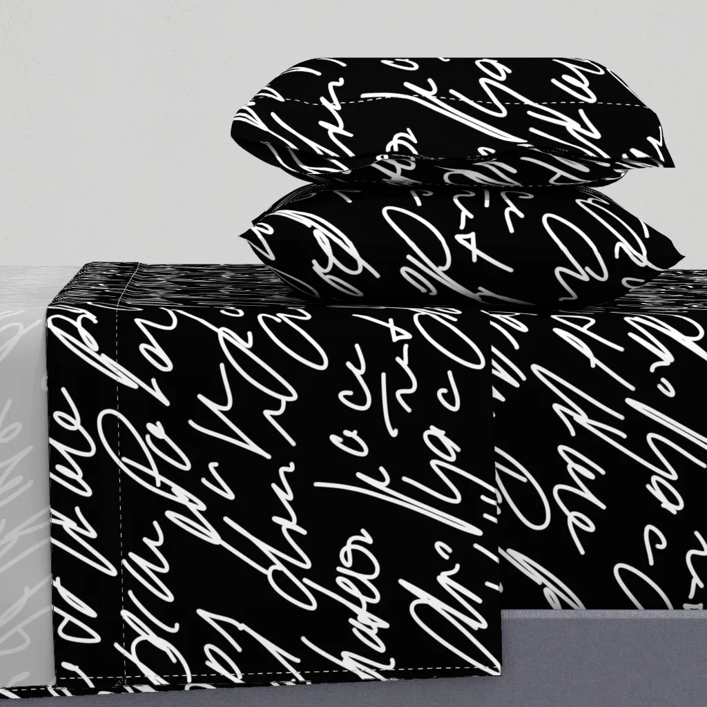 Black And White Fantasy Handwriting King Sheet Set - White product