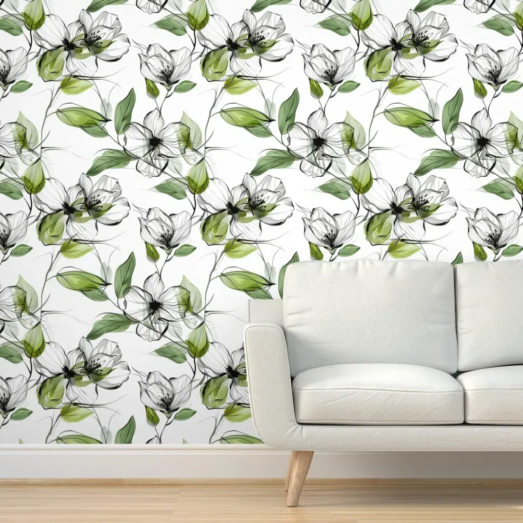 Black and White Floral Peel and Stick Wallpaper - White product