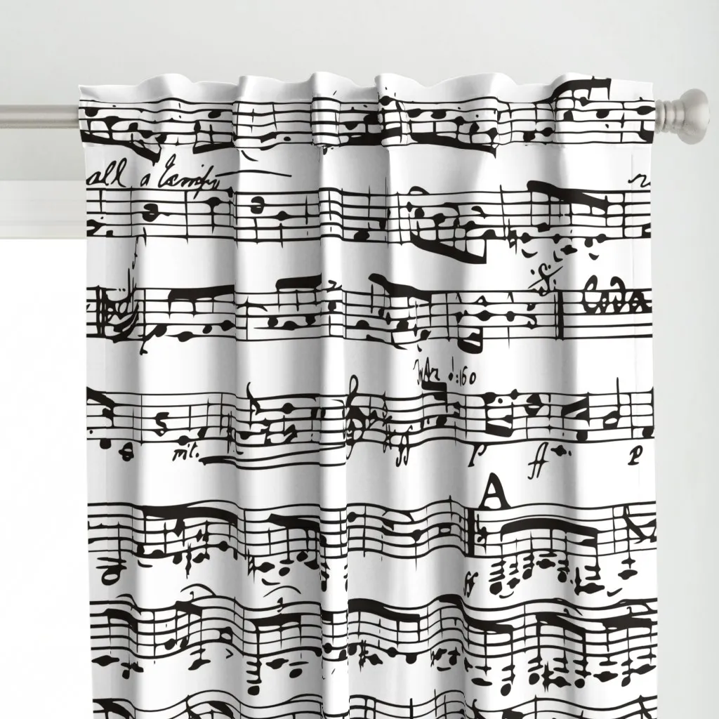 Black and White Music Curtain Panel - Black alternate view