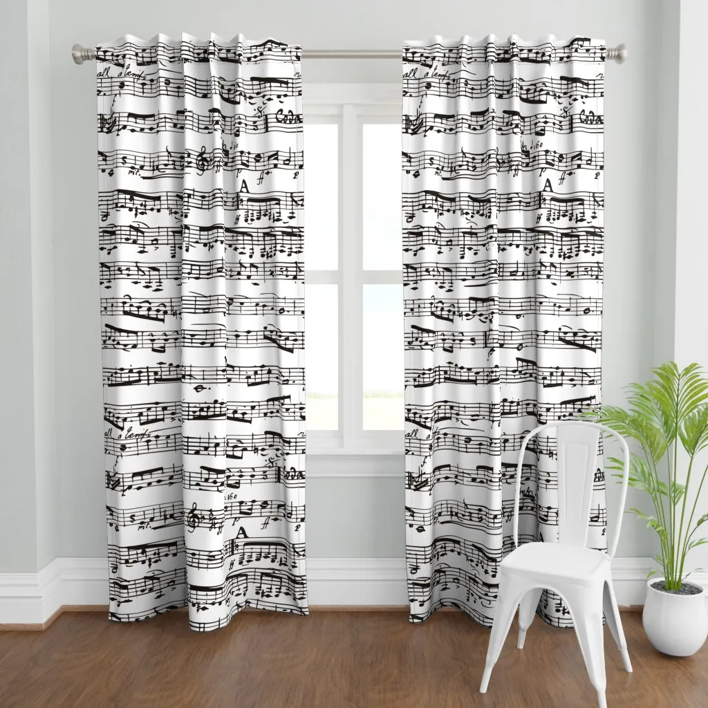 Black and White Music Curtain Panel - Black product