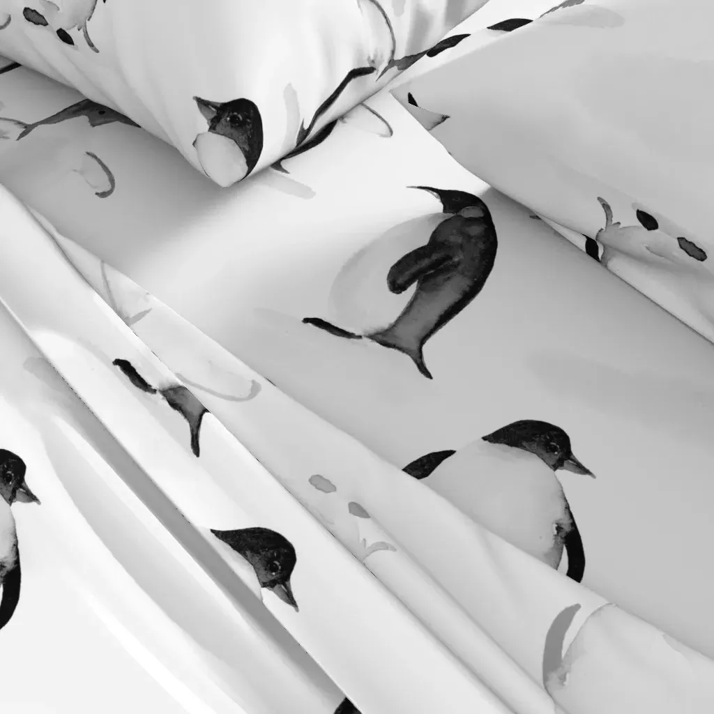 Black And White Painterly Penguins Full Sheet Set - Black alternate view