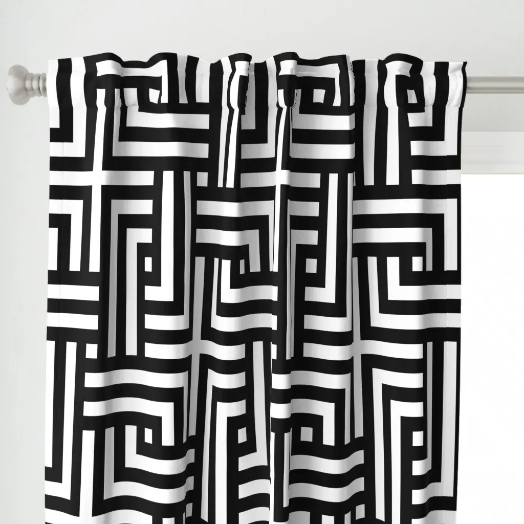 Black and White Pattern Curtain Panel - Black alternate view