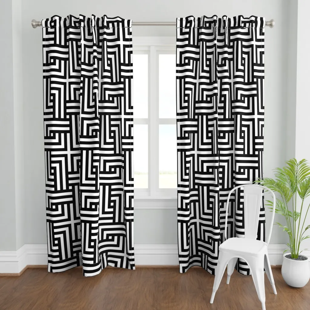 Black and White Pattern Curtain Panel - Black product