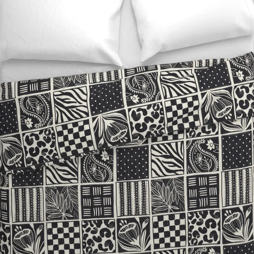 Black and White Pattern Duvet Cover - Black alternate view