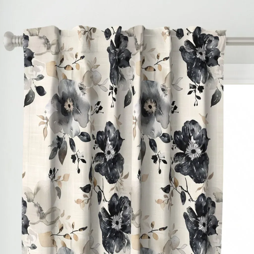 Black and White Sepia Off Curtain Panel - Dark Gray alternate view