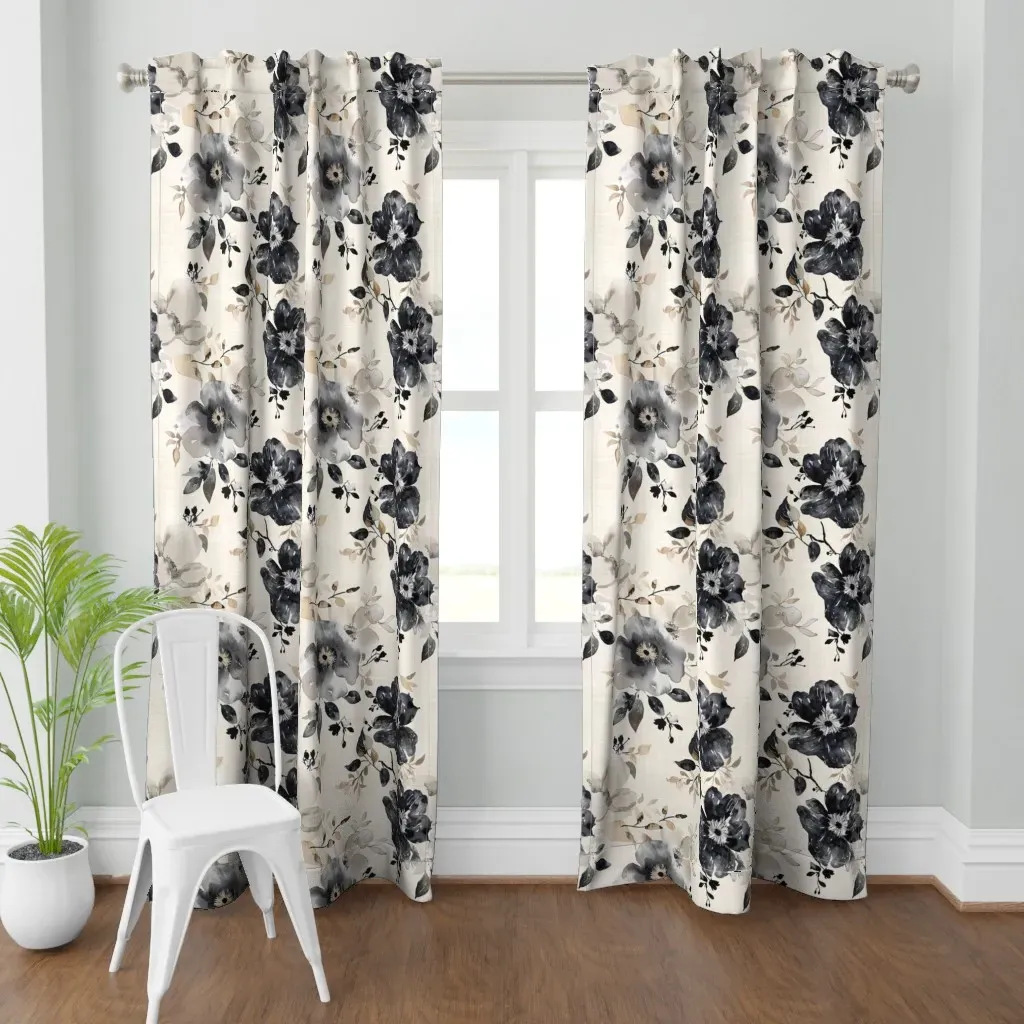 Black and White Sepia Off Curtain Panel - Dark Gray product