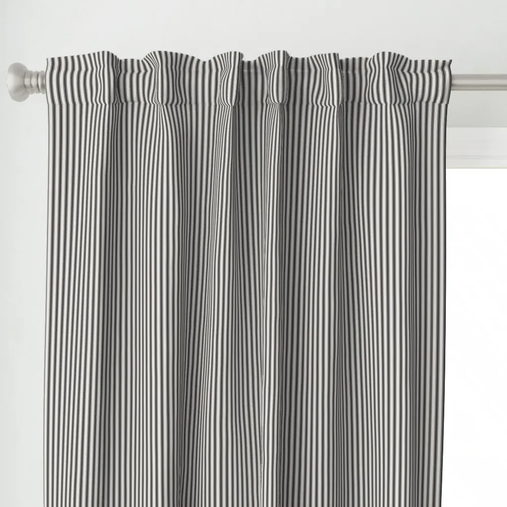 Black and White Ticking Curtain Panel - Black alternate view