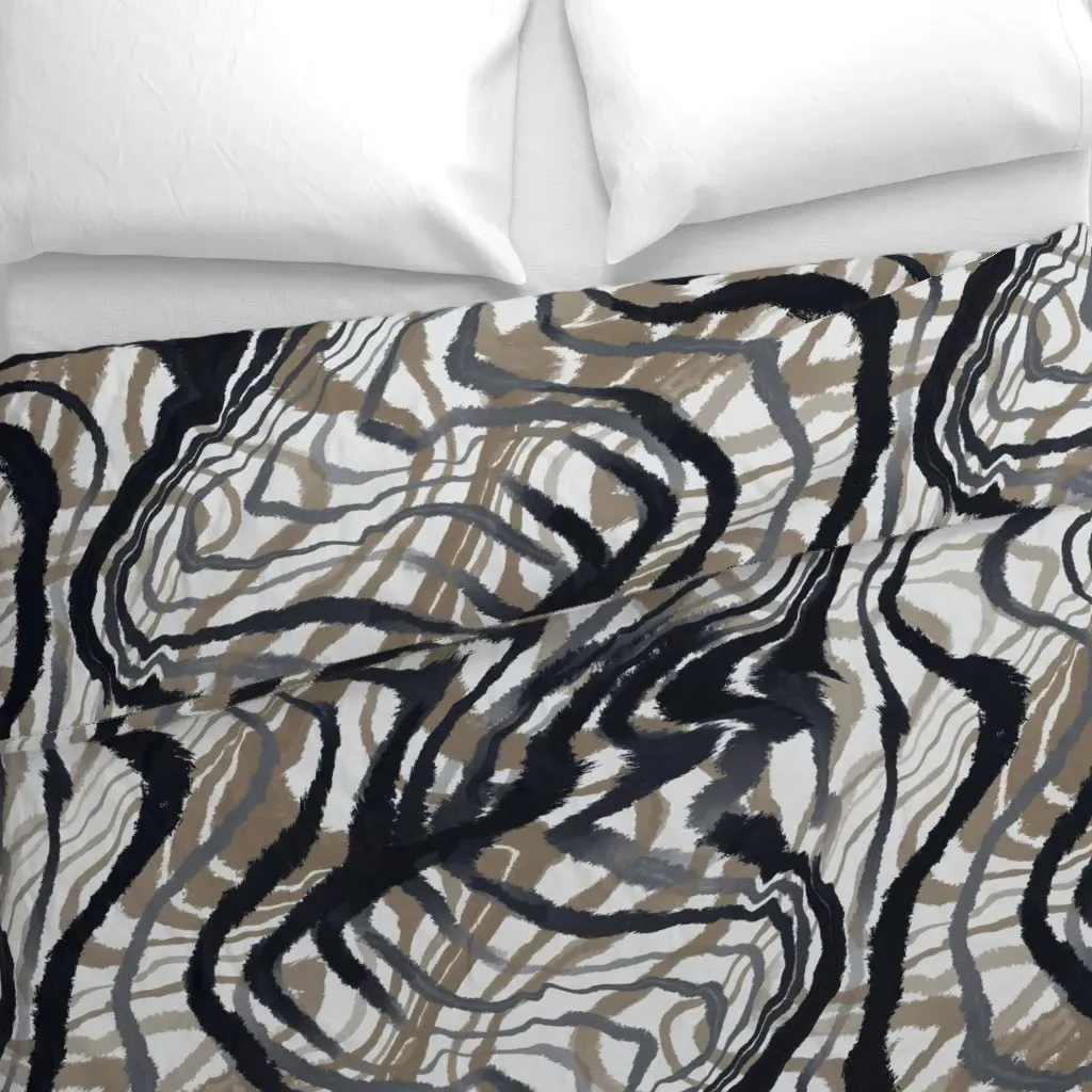 Black and White Waves Duvet Cover - Black alternate view