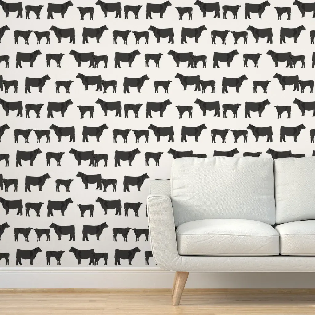 Black Angus Cow Design Peel and Stick Wallpaper - Cream product