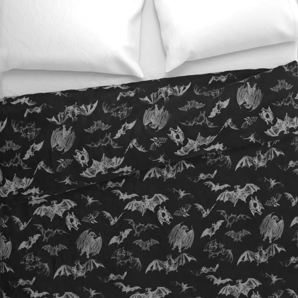 Black Bats Large Duvet Cover - Vintage White alternate view