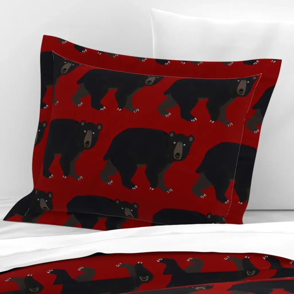 Black Bears Cherry Red Standard Flanged Cushion Cover - Black, Cotton Sateen product