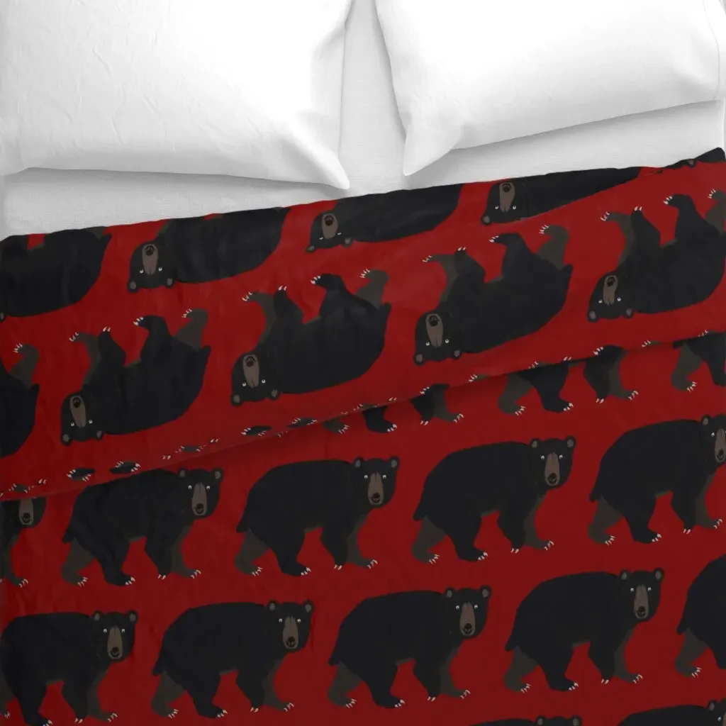 Black Bears On Cherry Red Duvet Cover - Black alternate view