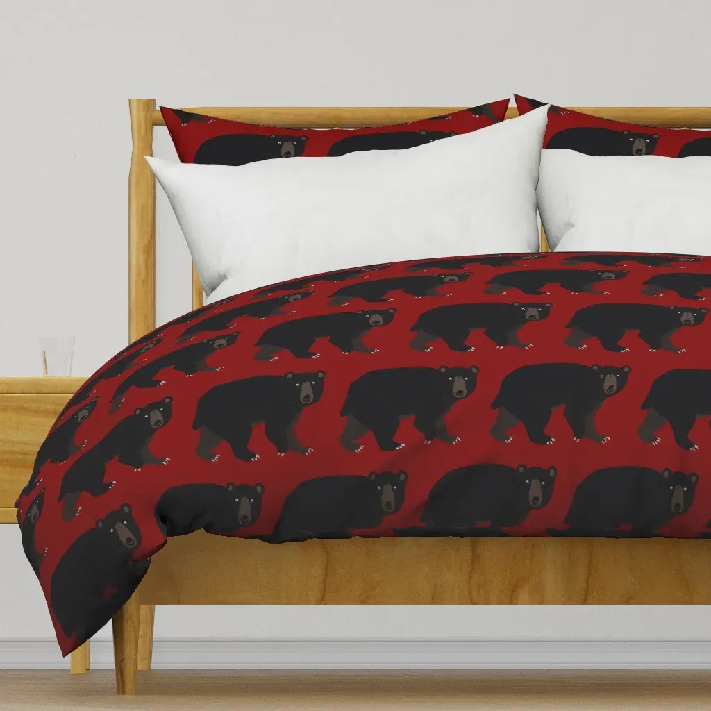Black Bears On Cherry Red Duvet Cover - Black product