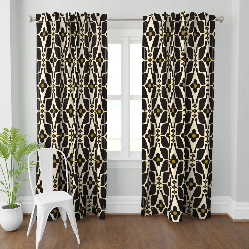 Black Birds And Daisies Curtain Panel - Black product