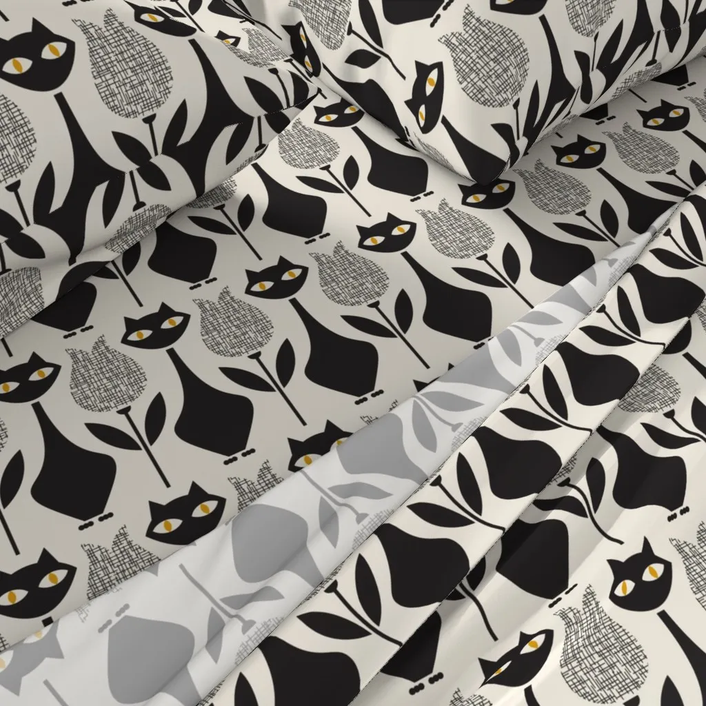 Black Cats and Black Tulips Twin XL Sheet Set - Black alternate view