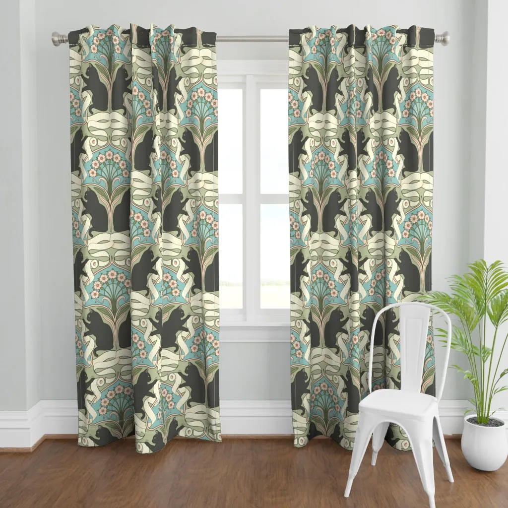 Black Cats And Toilet Curtain Panel - Green product