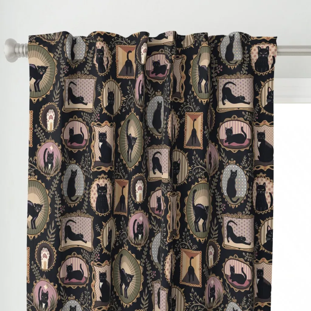 Black Cats Doodle Gallery Curtain Panel - Black alternate view