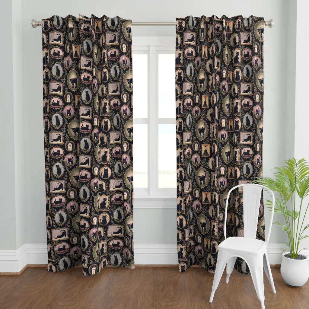 Black Cats Doodle Gallery Curtain Panel - Black product