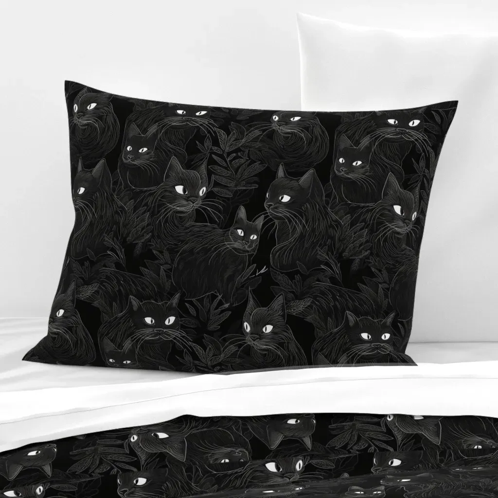 Black Cats Standard Knife Edge Cushion Cover - Black, Cotton Sateen product