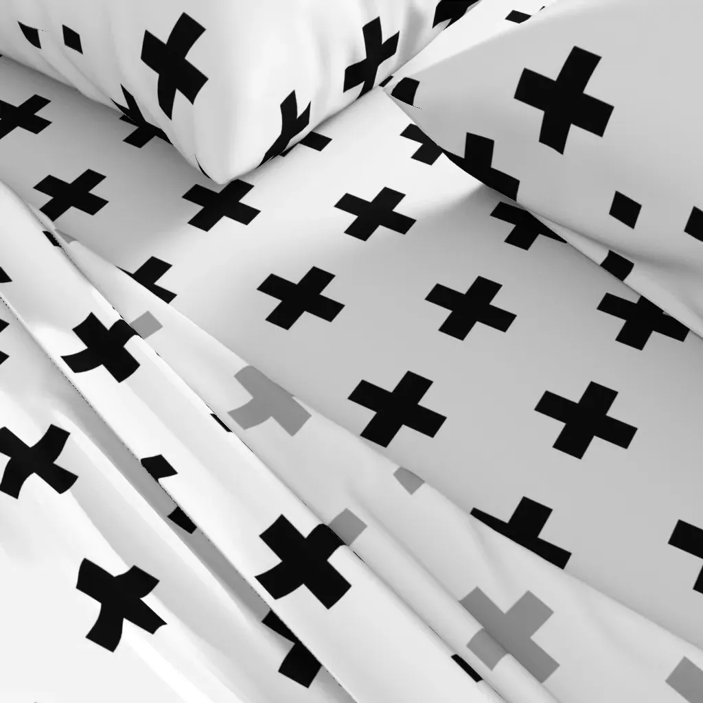 Black Crosses On White Queen Size Sheet Set - Black alternate view