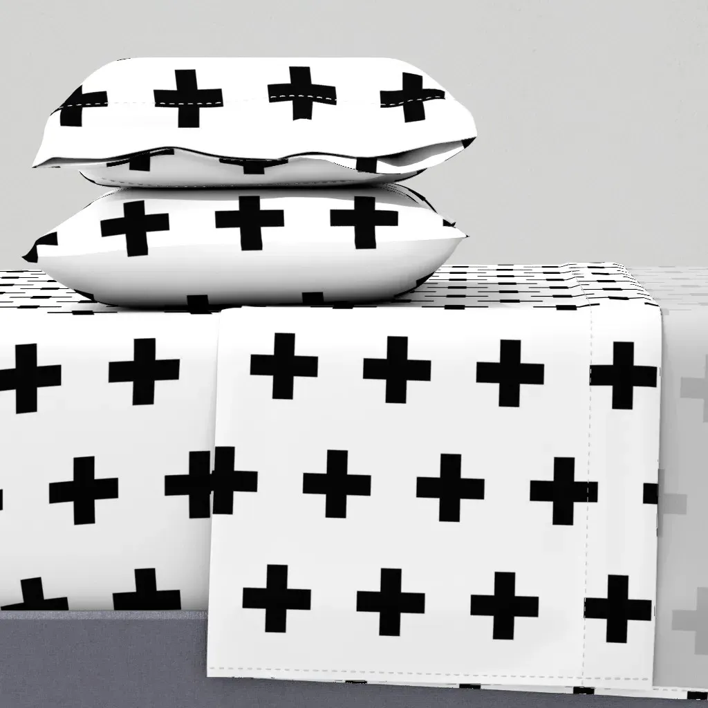 Black Crosses On White Queen Size Sheet Set - Black product