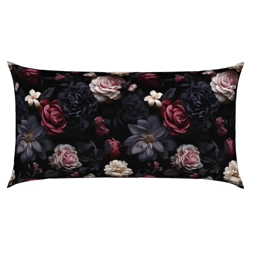 Black Flowers Gothic Rose King Pillow Sham - Burgundy product