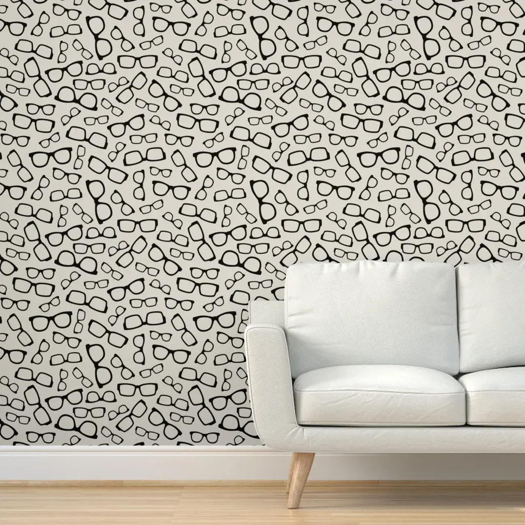 Black Glasses on Creamy Taupe Peel and Stick Wallpaper - Black product