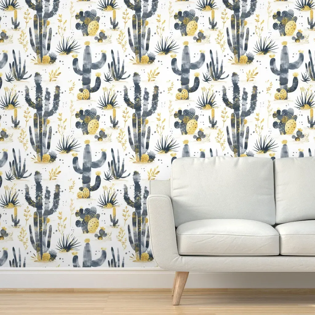Black Gold Saguaro Cactus Peel and Stick Wallpaper - Dark Gray product