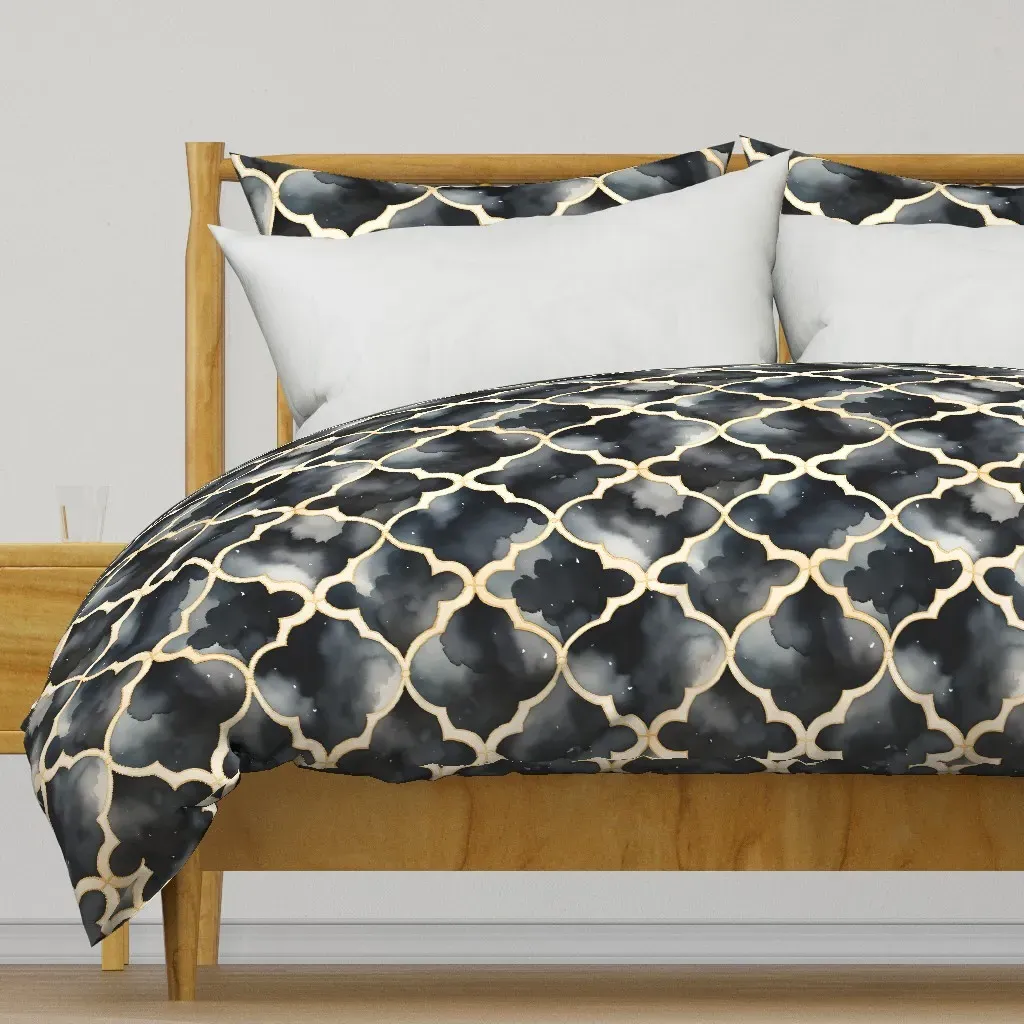 Black & Ivory Geometric Duvet Cover - Dark Gray product