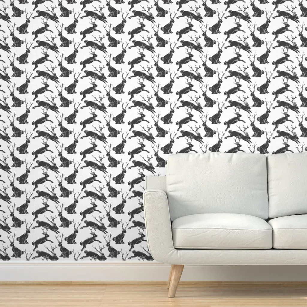 Black Jackalopes Peel and Stick Wallpaper - Black, White product
