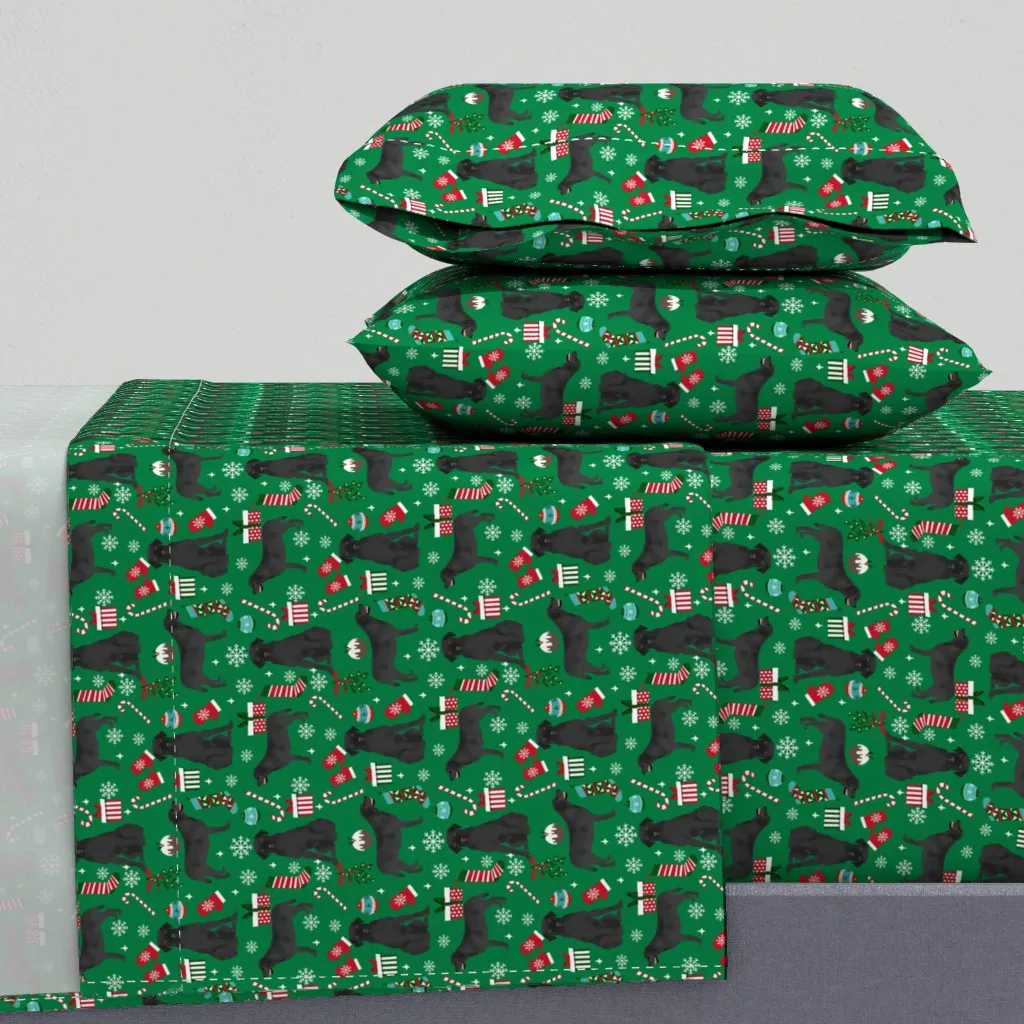 Black Labrador Christmas Candy Canes Snowflakes Queen Sheet Set - Green product