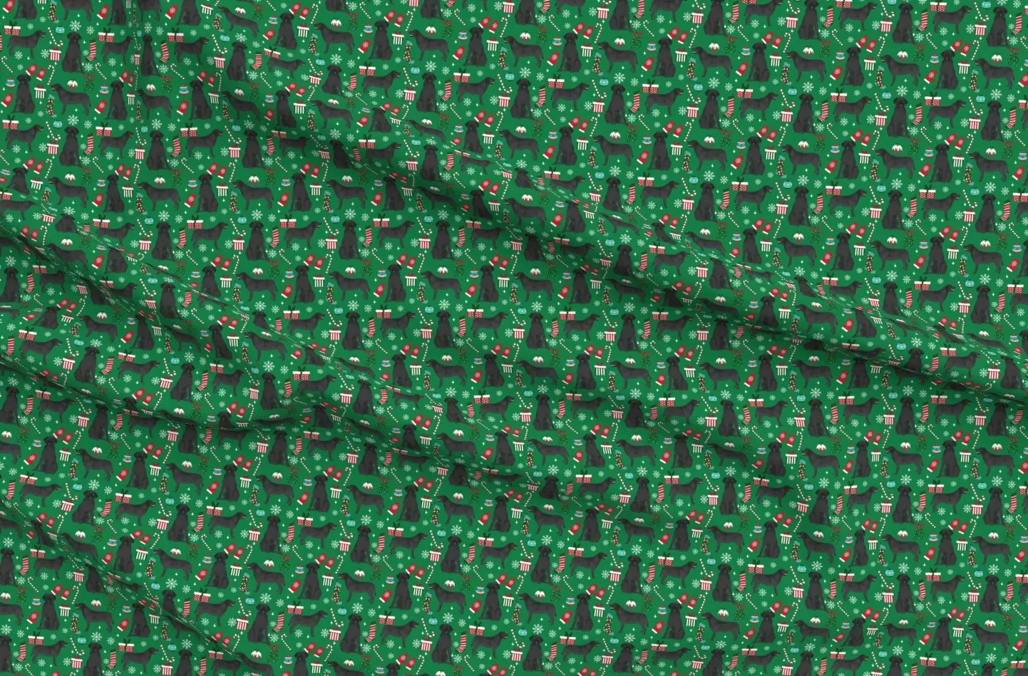 Black Labrador Christmas Stocking Fabric Yardage - Green, Black product