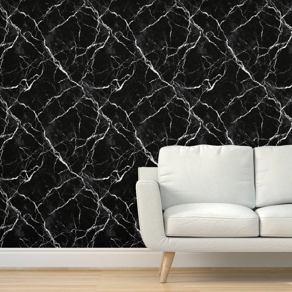 Black Marble Peel and Stick Wallpaper - Black, White product