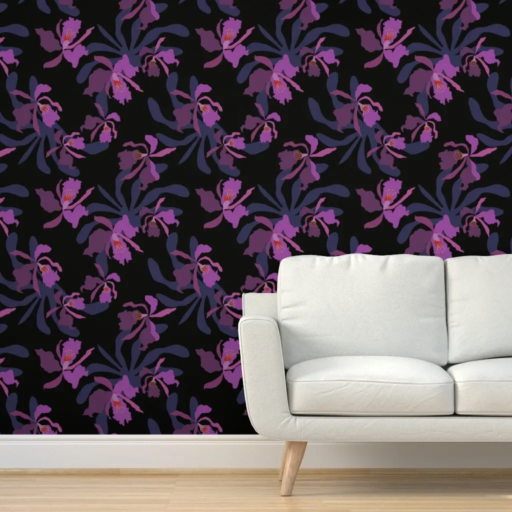 Black Orchid Peel and Stick Wallpaper - Purple product