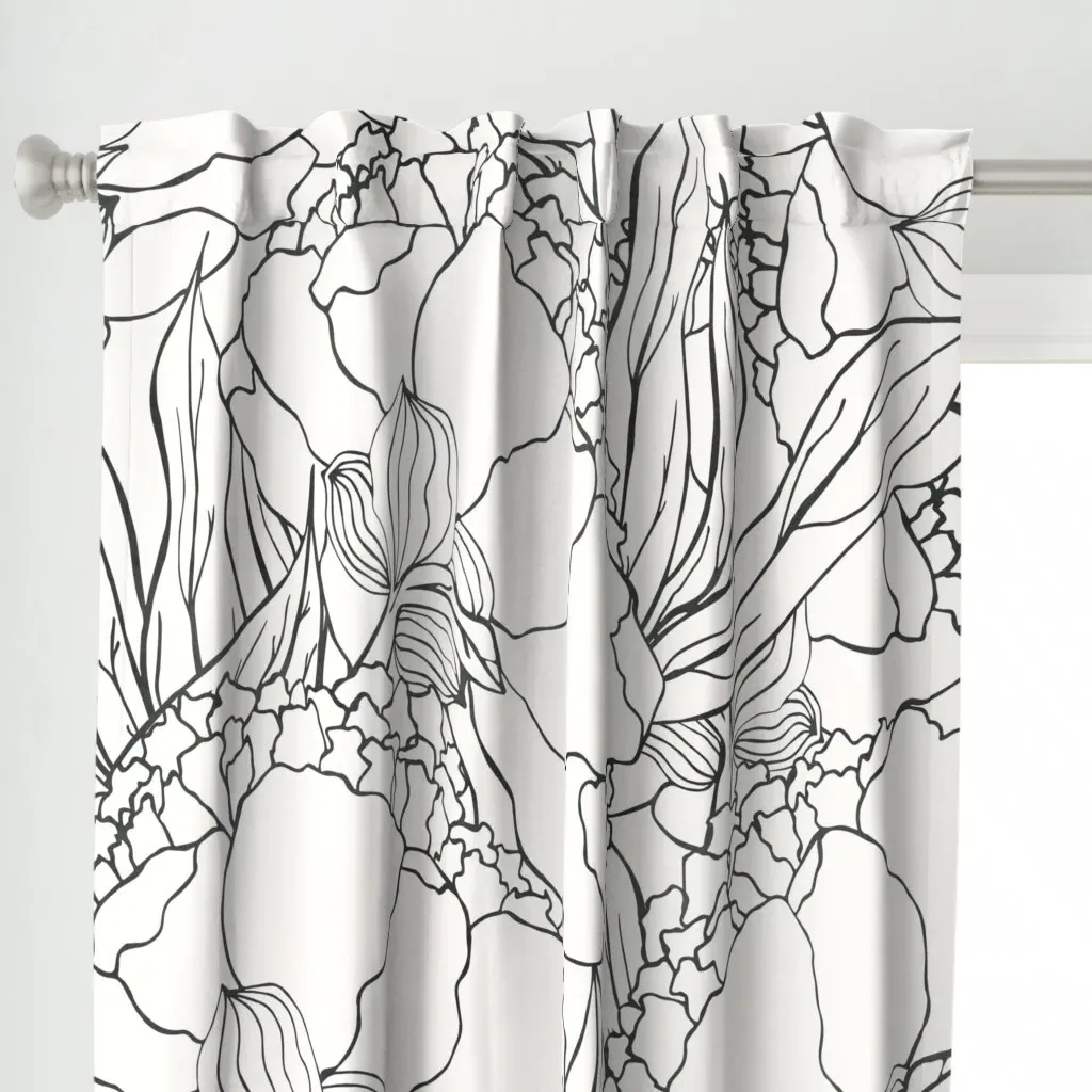 Black Peonies Curtain Panel - White alternate view