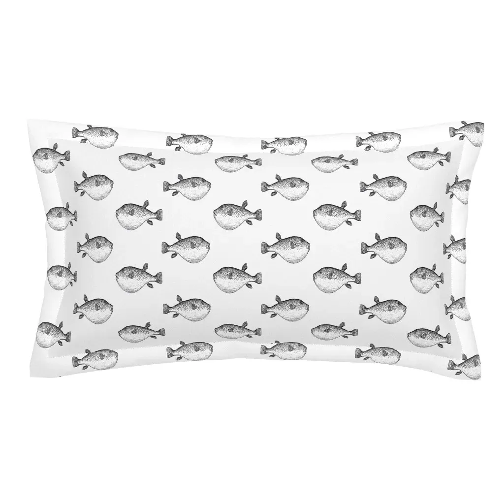 Black Pufferfish On White King Pillow Sham - Black product