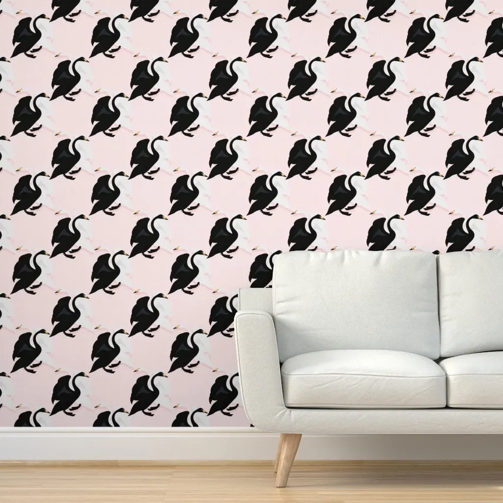 Black Swan White Swan Peel and Stick Wallpaper - Light Pink product