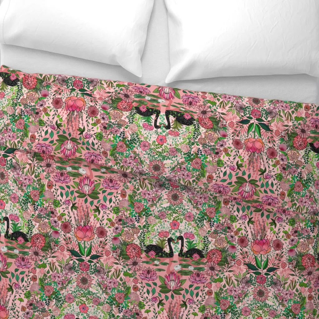 Black Swans In A Rose Tinted Duvet Cover - Pink alternate view