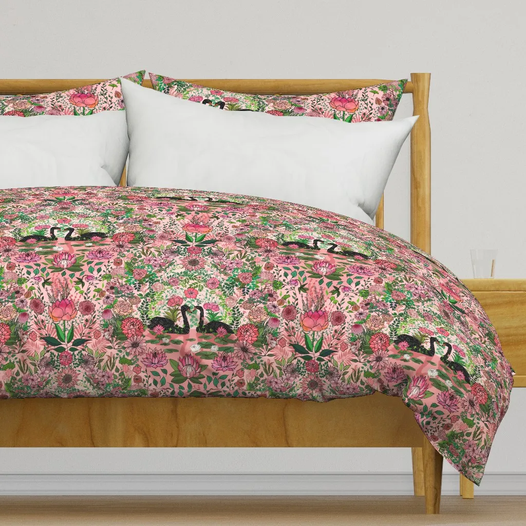 Black Swans In A Rose Tinted Duvet Cover - Pink product
