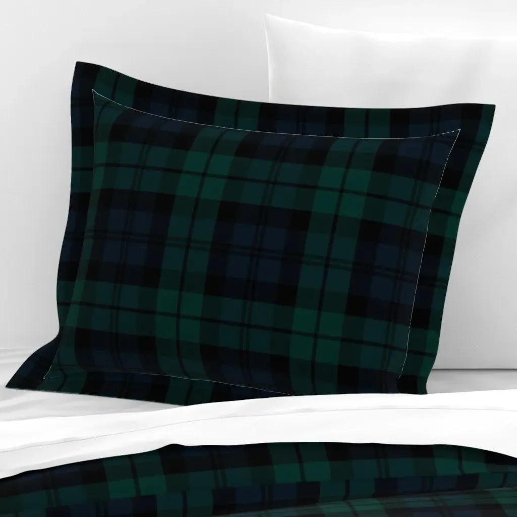 Black Watch Tartan Standard Flanged Cushion Cover - Dark Teal, Cotton Sateen product