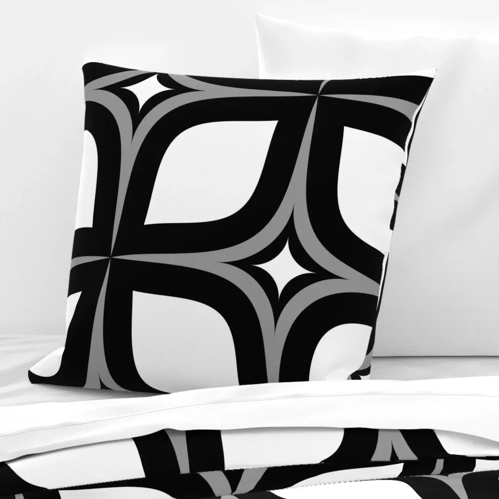 Black White Gray 4 Leaf Clover Euro Pillow Sham - Black product