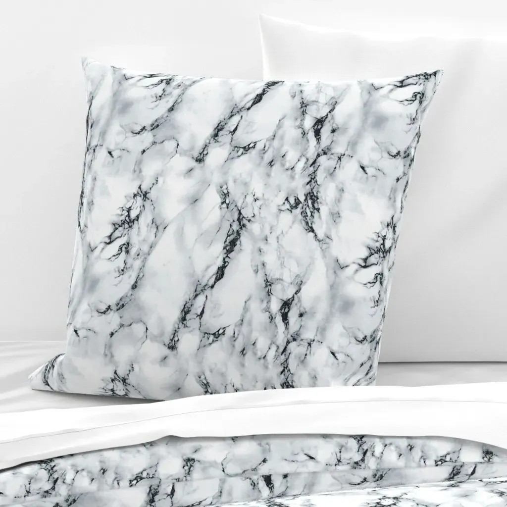Black White Marble Seamless Repeat Euro Pillow Sham - White product