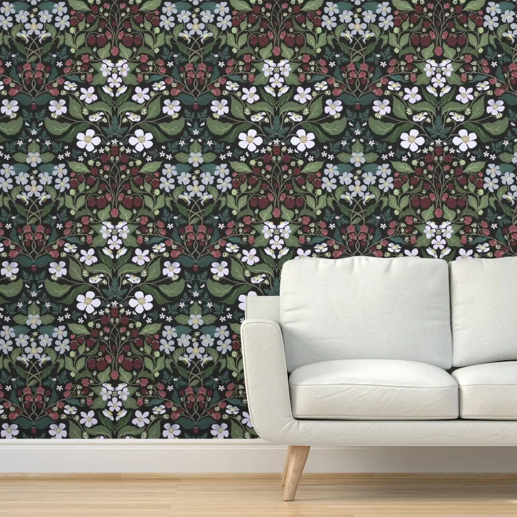 Blackberry Picking PNW Forest Peel and Stick Wallpaper - Dark Green product