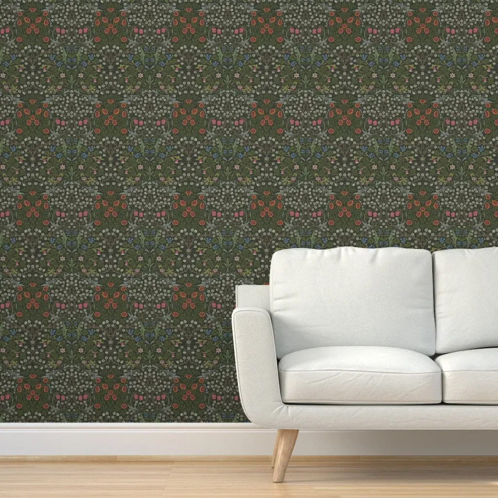 Blackthorn By Dearle For Morris Peel and Stick Wallpaper - Aged Moss Green product