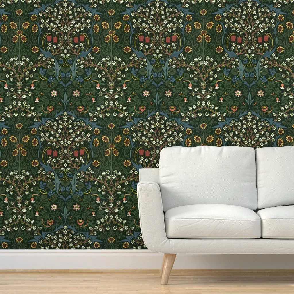 Blackthorn by William Morris Peel and Stick Wallpaper - Green, Blue, Yellow product