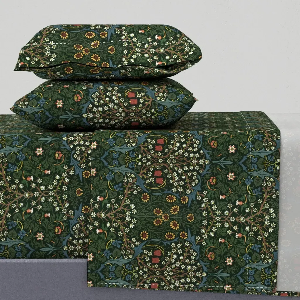 Blackthorn By William Morris Twin Sheet Set - Dark Green product