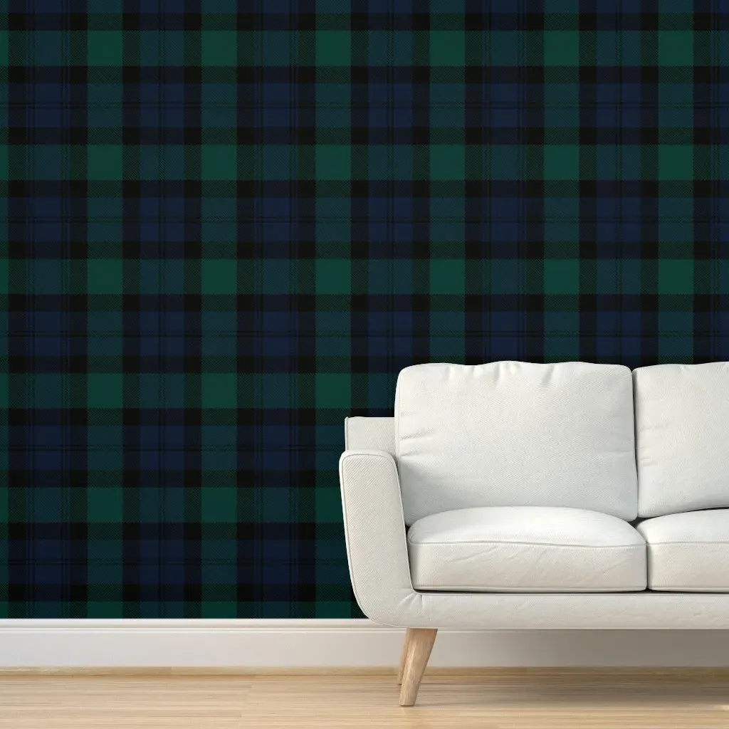 Blackwatch Tartan Peel and Stick Wallpaper - Green, Blue, Black product