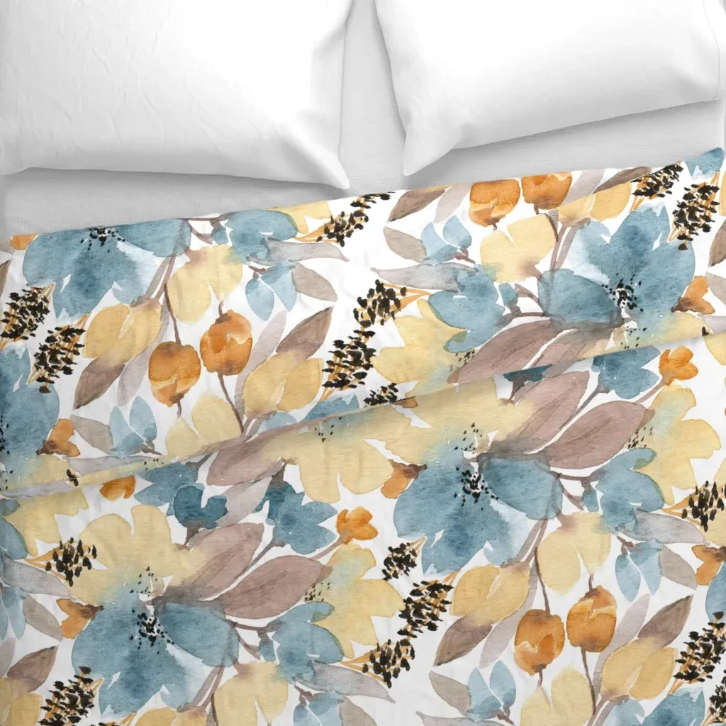 Blended Fall Floral Duvet Cover - Pale Yellow alternate view